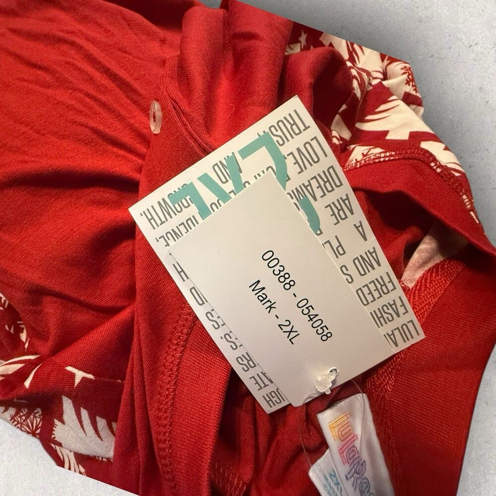 LuLaRoe Mark Henley Shirt 2XL Red With White Christmas Tree Long Sleeve NWT - Picture 4 of 5